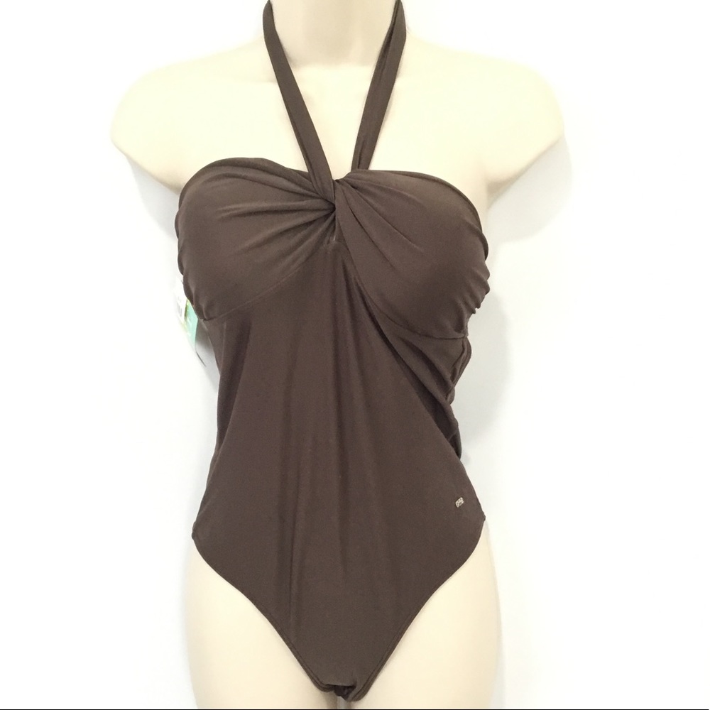 AGUA DOCE Chocolate Swimsuit Halter Medium Made in Brazil NEW
